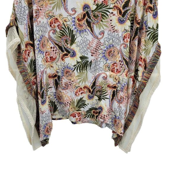 Chico's Multi-Print Poncho Top Blouse S/M Multicolor Oversized Fringed Boho - Picture 11 of 15